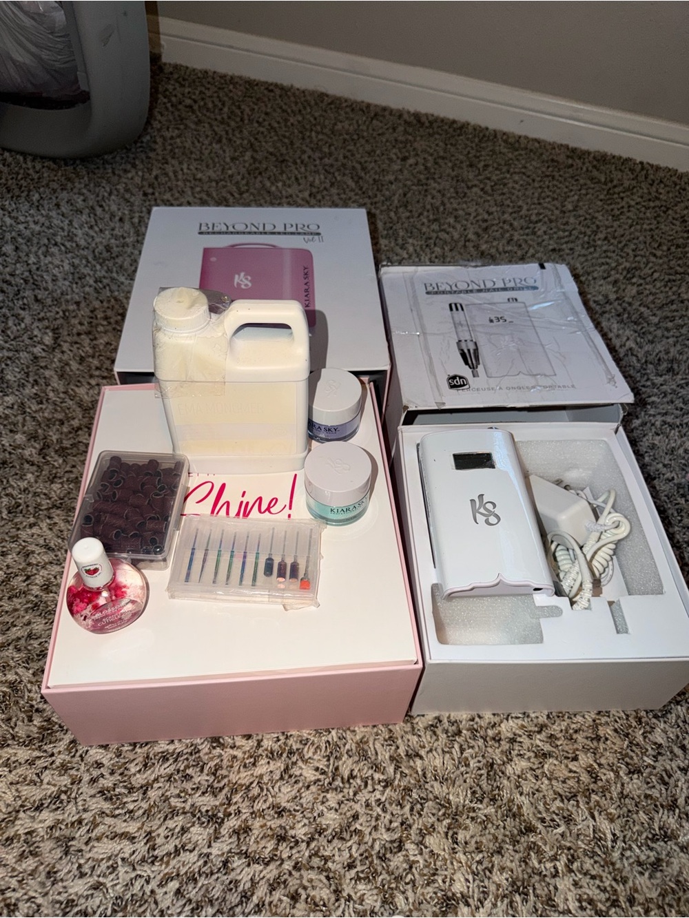Kiara Electric Nail Drill Kit with White Device and Pink Accents